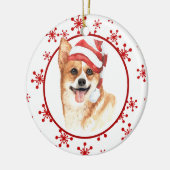 Corgi Santa Hat Red Snowflake Kerstmis Keramisch Ornament (Links)