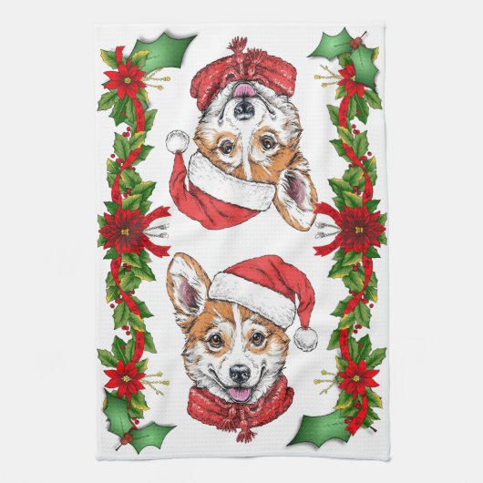 Corgi Santa Kerstmis Theedoek (Verticaal)