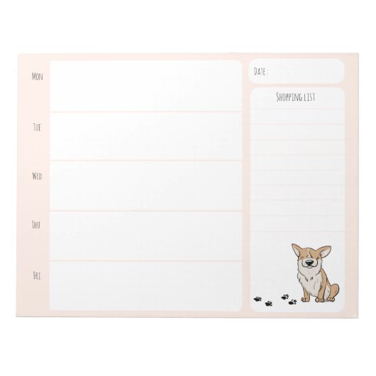 Corgi School Lunch Planner Notitieblok (Voorkant)