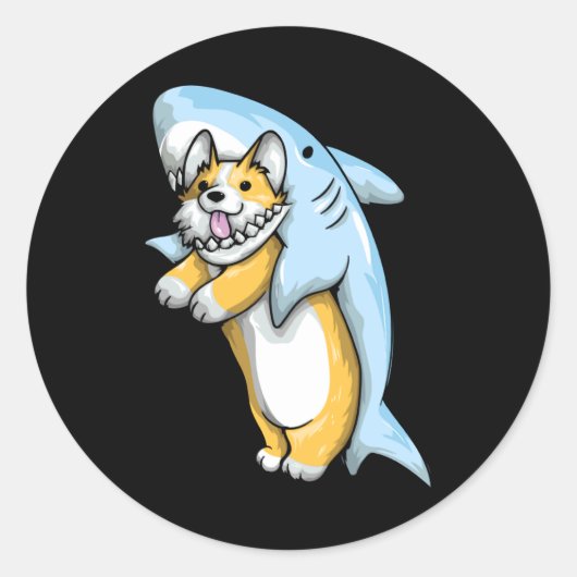 Corgi Shark Funny Corgi Costume 988 Ronde Sticker (Voorkant)