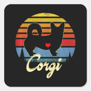 Corgi Silhouet 60s 70s Retro Gifts Dog Vierkante Sticker