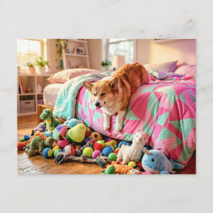 Corgi Slaperig van Bed af Glijdend Briefkaart