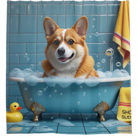 Corgi Sloppy Sleepy Schattige Funny Douchegordijn (Voorkant)