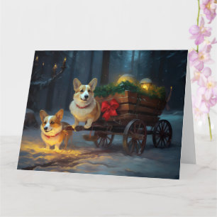 Corgi Sneeuw Slede Kerst Decoratie Kaart