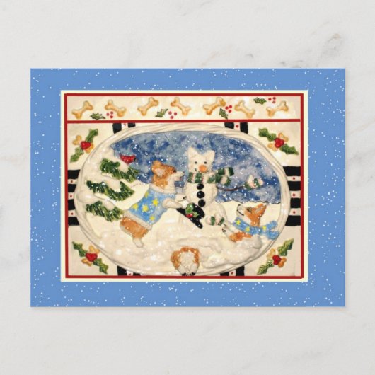 Corgi Snowman Briefkaart (Voorkant)
