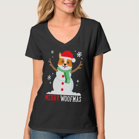 Corgi Snowman Funny Cute Dog mam T-shirt (Voorkant)