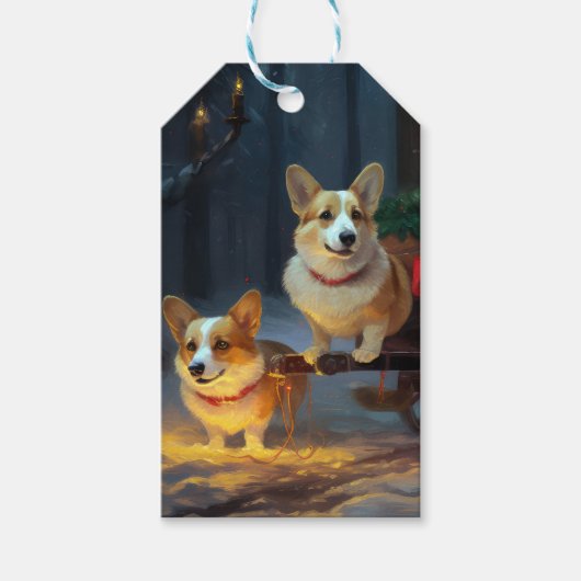 Corgi Snowy Sleigh Kerst Decor Cadeaulabel (Voorkant)