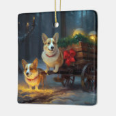 Corgi Snowy Sleigh Kerst Decor Keramisch Ornament (Links)