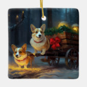 Corgi Snowy Sleigh Kerst Decor Keramisch Ornament (Voorkant)