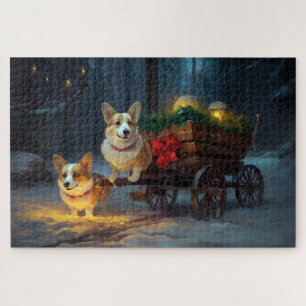 Corgi Snowy Sleigh Kerst Decor Legpuzzel