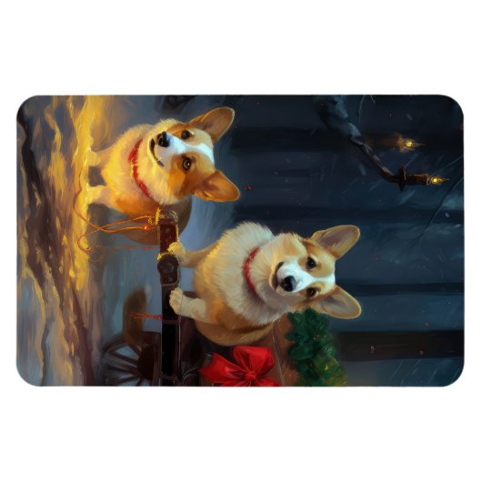 Corgi Snowy Sleigh Kerst Decor Magneet (Horizontaal)