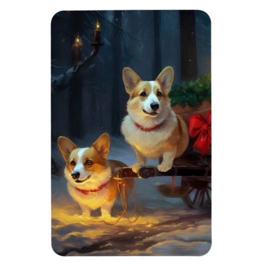 Corgi Snowy Sleigh Kerst Decor Magneet (Verticaal)