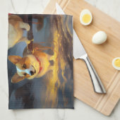 Corgi Snowy Sleigh Kerst Decor Theedoek (Quarter Fold)