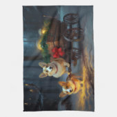 Corgi Snowy Sleigh Kerst Decor Theedoek (Verticaal)