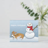 Corgi steelt sneeuwmannenarm feestdagenkaart (Staand voorkant)