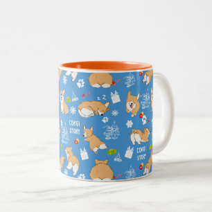 Corgi Story Mug à café à deux tons de Noël