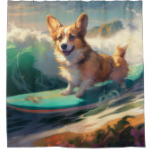 Corgi strand surfen schilderij douchegordijn (Voorkant)