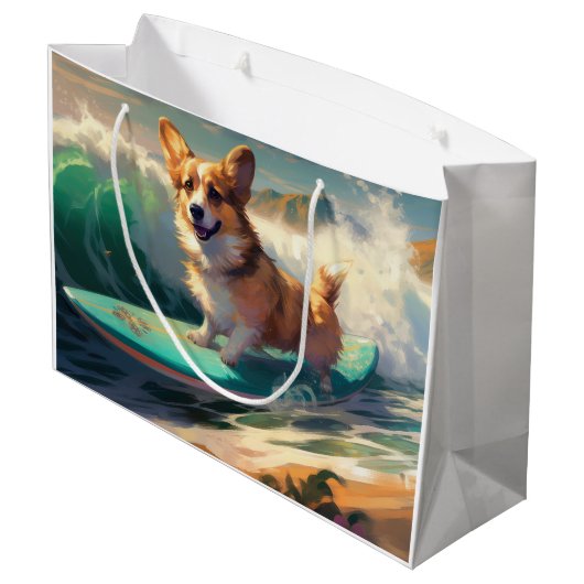Corgi strand surfen schilderij groot cadeauzakje (Achterkant Gekanteld)