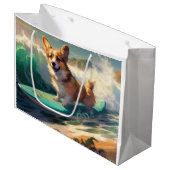 Corgi strand surfen schilderij groot cadeauzakje (Voorkant Gekanteld)