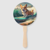 Corgi strand surfen schilderij handwaaier (Voorkant)