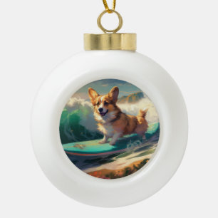 Corgi strand surfen schilderij keramische bal ornament