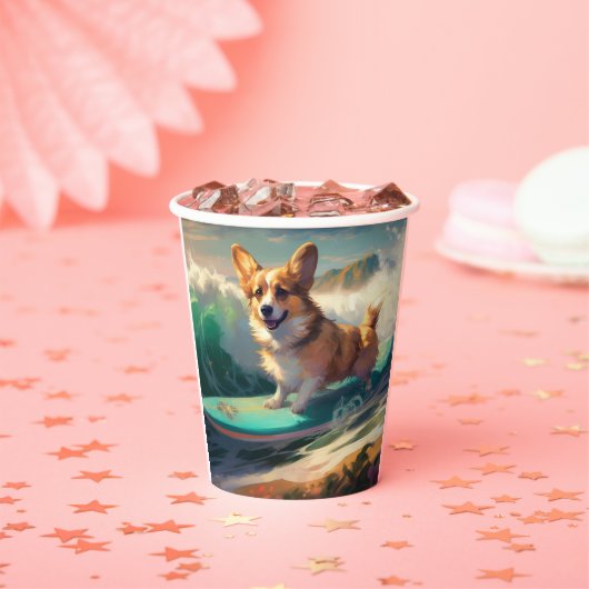 Corgi strand surfen schilderij papieren bekers (Insitu)