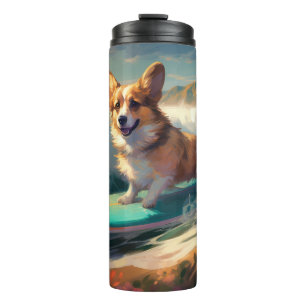 Corgi strand surfen schilderij thermosbeker