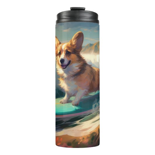 Corgi strand surfen schilderij thermosbeker (Voorkant)