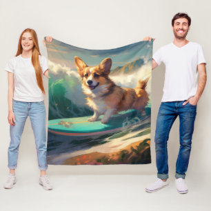 Corgi Strandsurfen Schilderij Fleece Deken