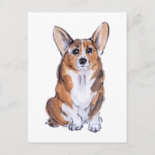 Corgi sumie waterverf schilderij briefkaart