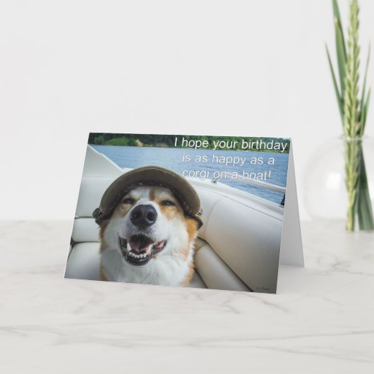 Corgi sur une carte d'anniversaire de bateau (Devant)