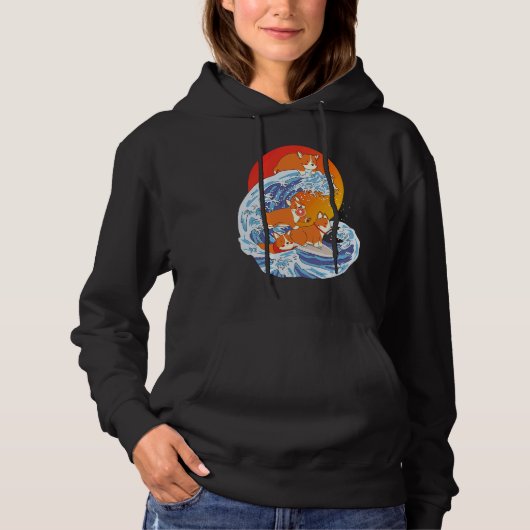 Corgi Surfer Surfing Surf Board Corgi Hoodie (Voorkant)