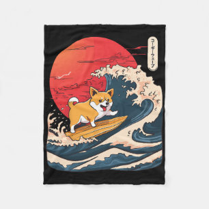 Corgi surft op Japanse golf _4 Fleece Deken