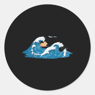 Corgi Surft Wave Welsh Dog Puppy Ronde Sticker