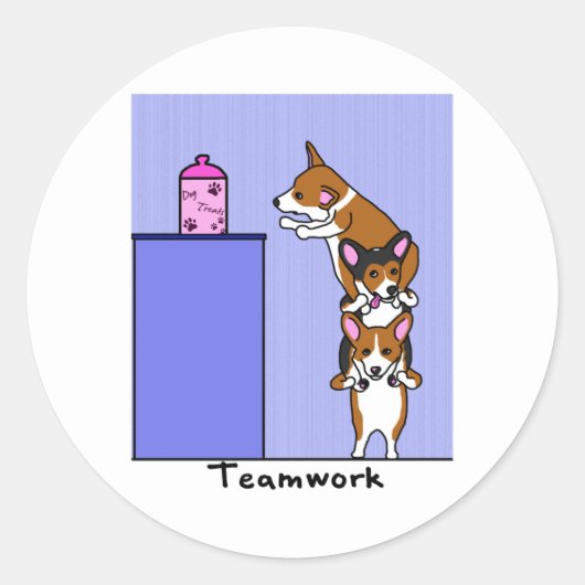 Corgi Teamwork Ronde Sticker (Voorkant)