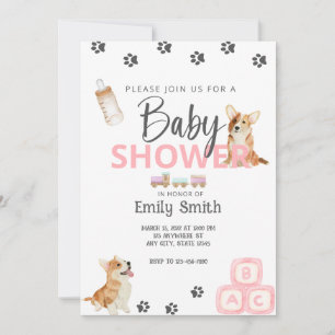 Corgi Thema Baby shower Uitnodiging