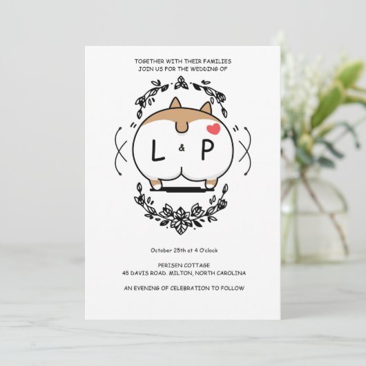 Corgi Trouwdag Uitnodiging Cartoon (Staand voorkant)