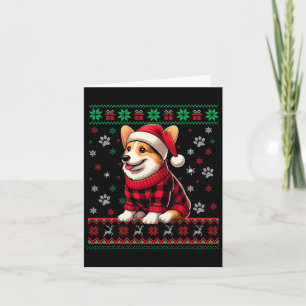 Corgi Ugly Christmas Funny Santa Hat Buffalo Plaid Kaart