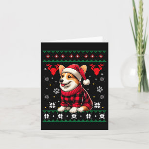 Corgi Ugly Funny Buffalo Plaid Santa Hat Kerstmis Kaart