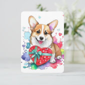 Corgi Valentijnsdag Kaart - Waterverf (Staand voorkant)