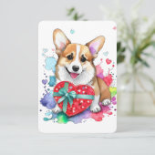 Corgi Valentijnsdag Kaart - Waterverf (Staand voorkant)