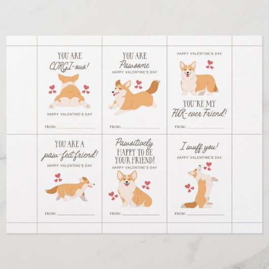 Corgi Valentine Cards for Kids Briefhoofd (Voorkant)