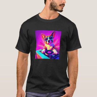 Corgi Vaporwave DJ Dog Aesthetic Boys Girls Men W T-shirt