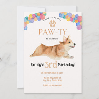 Corgi verjaardag Pawty uitnodiging
