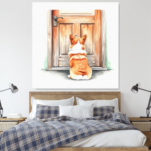 Corgi wacht geduldig canvas afdruk (Insitu (Slaapkamer))