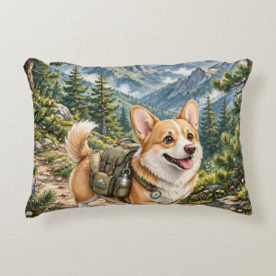 Corgi Wandelt in Bergen Watercolor Accent Kussen
