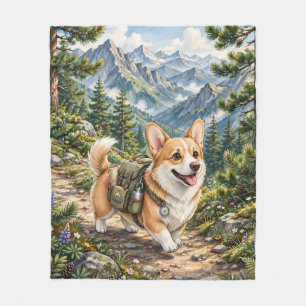 Corgi Wandelt in Bergen Watercolor Vliesdeken Fleece Deken