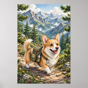Corgi Wandelt in Berglandschap Aquarel   Poster