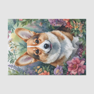 Corgi Waterverf Bloemenkunst Tissuepapier
