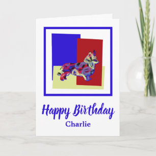 Corgi Welsh Dog Red Blue Yellow Birthday Kaart